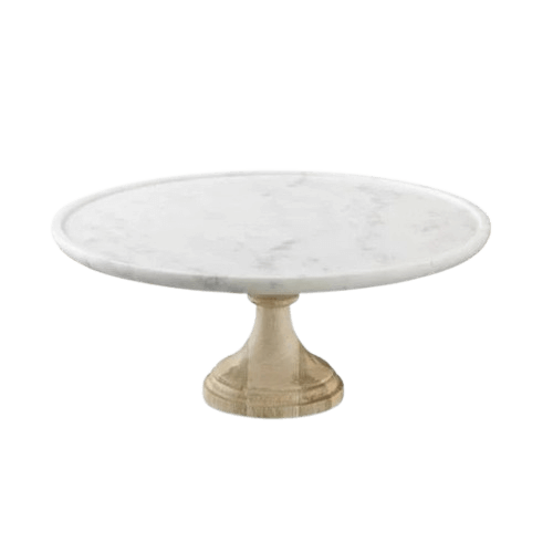 MARBLE & WOOD CAKE STAND ROUND (NATURAL)